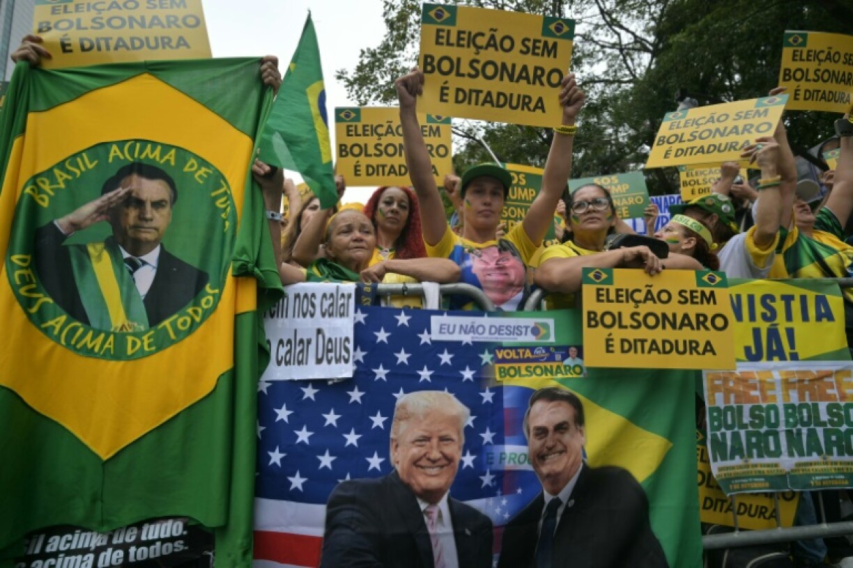 Supporters of former Brazilian president Jair Bolsonaro turned out in force, with many wearing the national colors