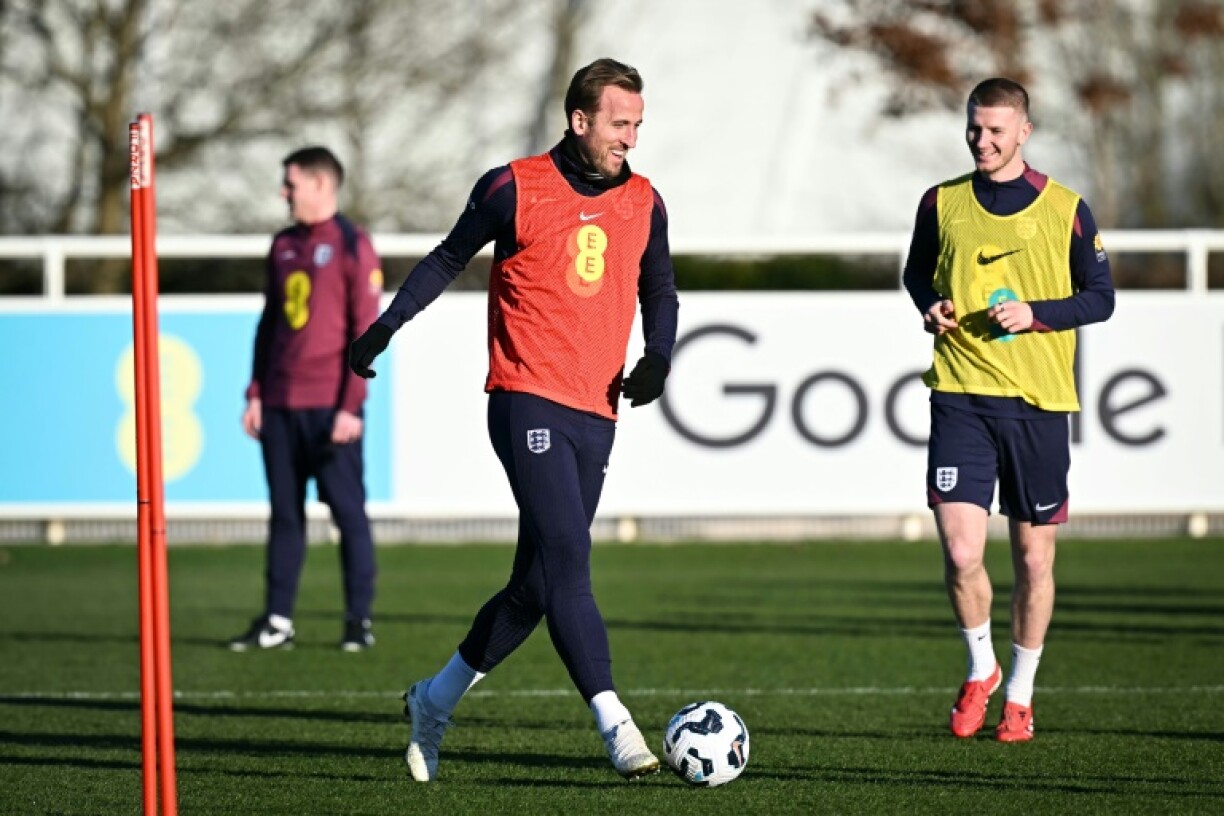 England captain Harry Kane takes part in a training session at St George's Park