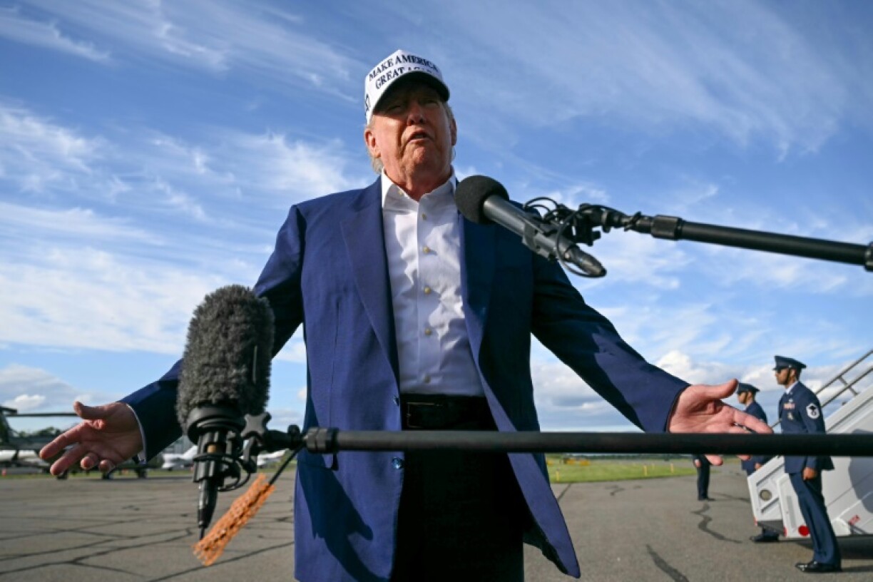 US President Donald Trump spoke to journalists in Morristown, New Jersey