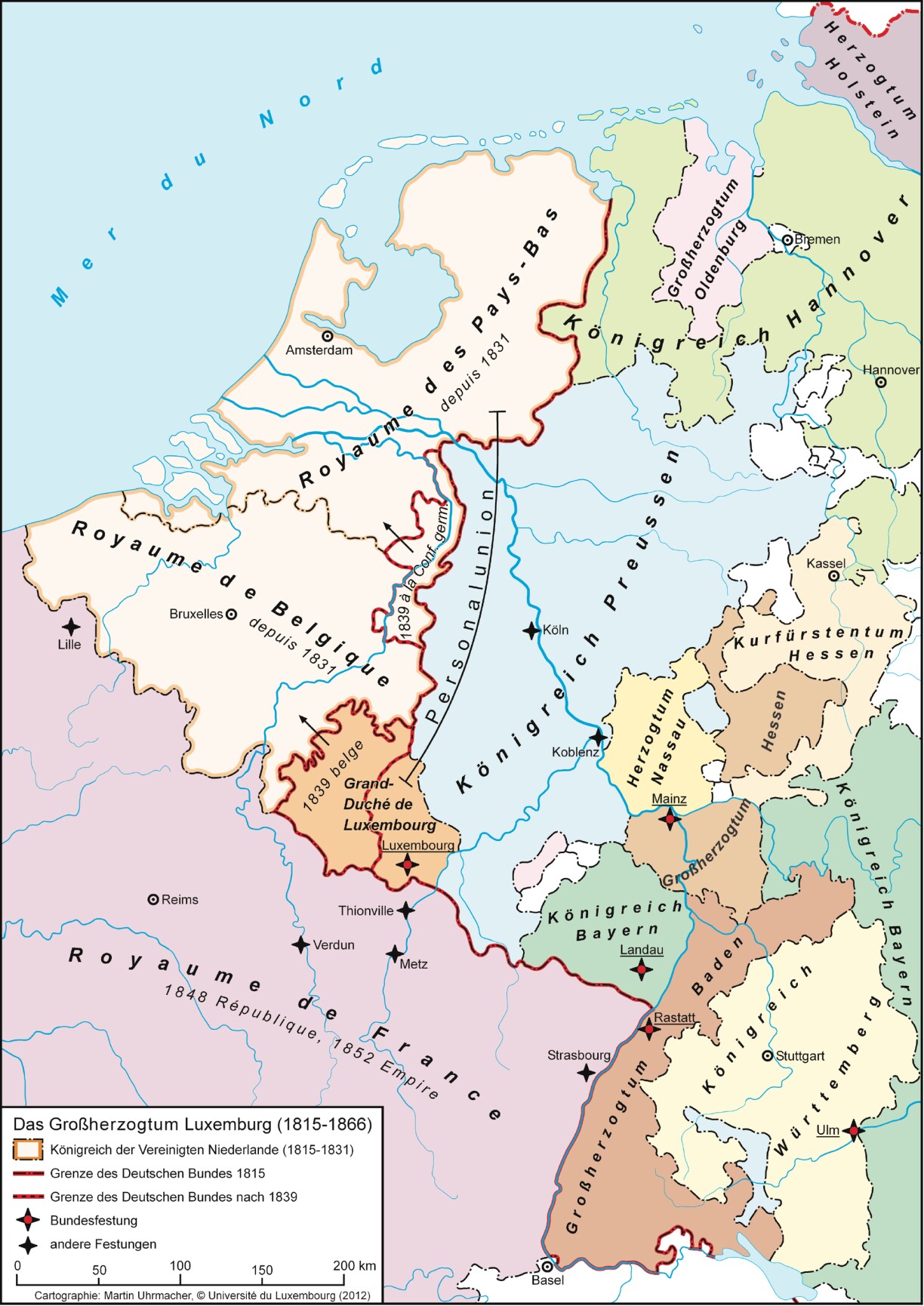 - Carte 1815-1866: La carte montre le développement territorial du Grand-Duché de Luxembourg entre 1815 et 1866. Elle fait partie de l'exposition permanente sur l'histoire du Luxembourg au