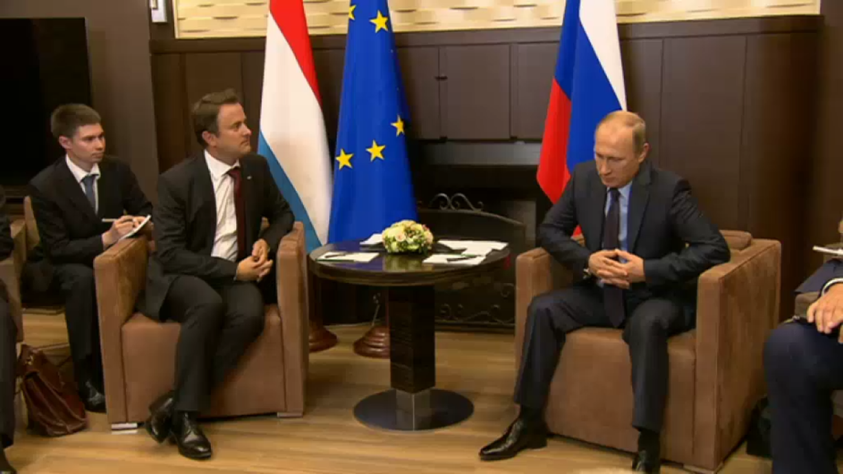 Gespréich tëscht dem Xavier Bettel an dem Vladimir Putin am Oktober 2015.