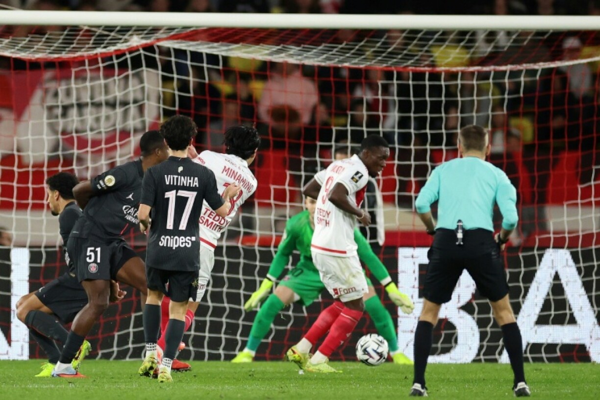 Takumi Minamino fires in Monaco's winner against Paris Saint-Germain