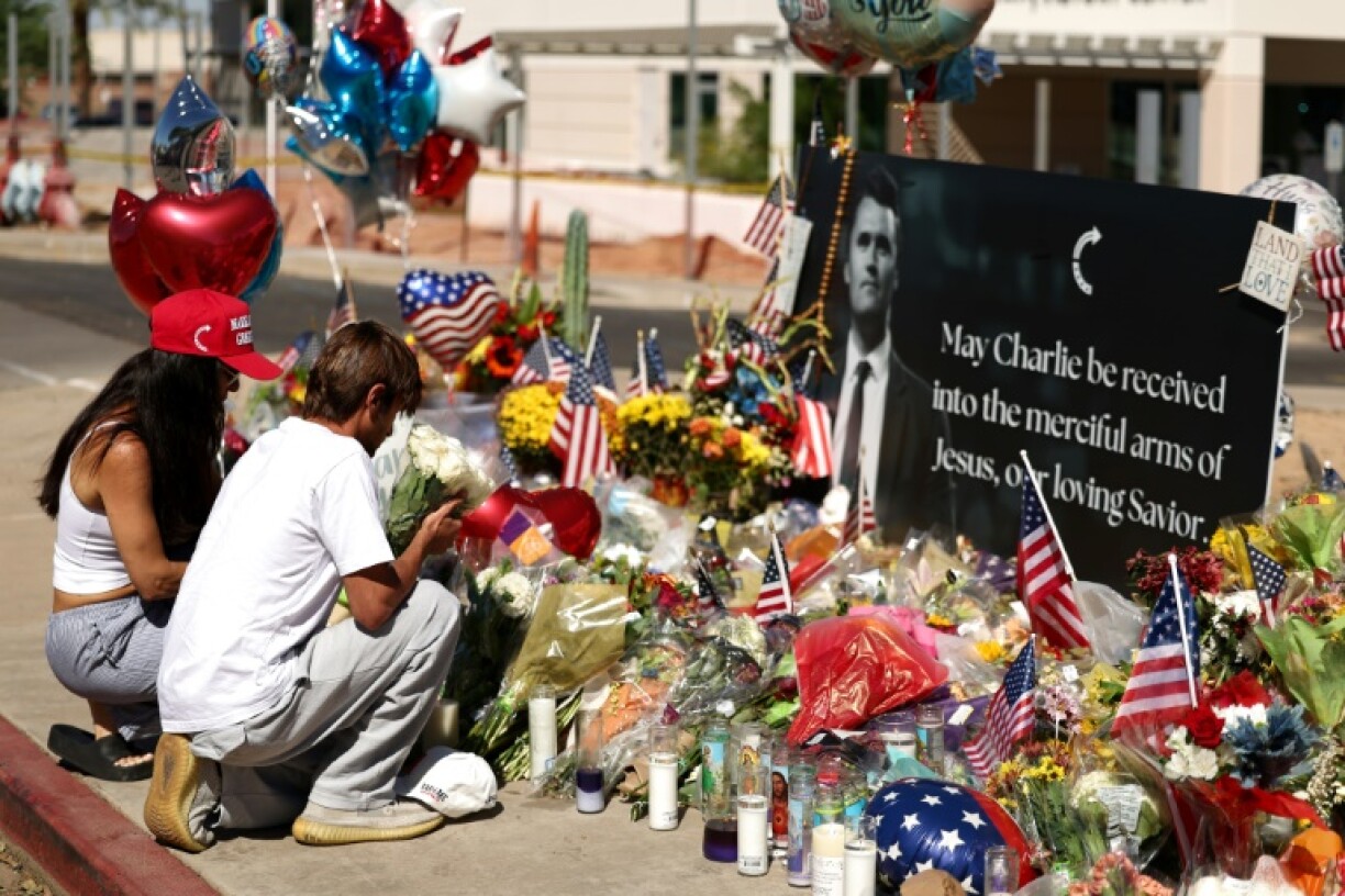 Arizonans mourn Turning Point USA Founder Charlie Kirk outside of the right-wing group's headquarters in Phoenix, Arizona