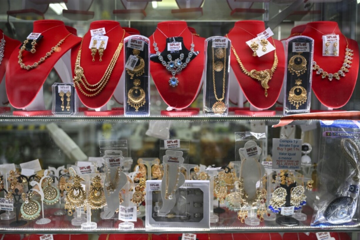 Jewelry is on display at a store in the ‘Little India’ neighborhood of New York City