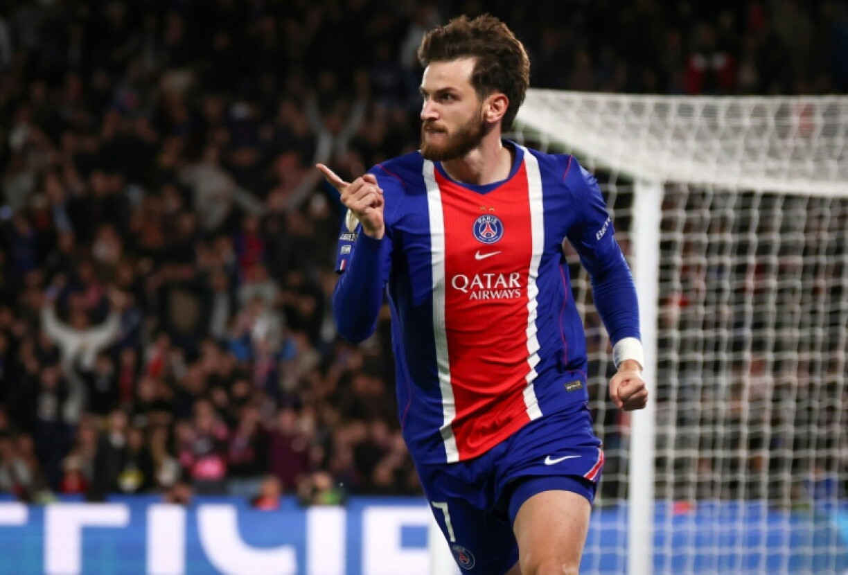 Khvicha Kvaratskhelia celebrates after putting Paris Saint-Germain ahead against Le Mans