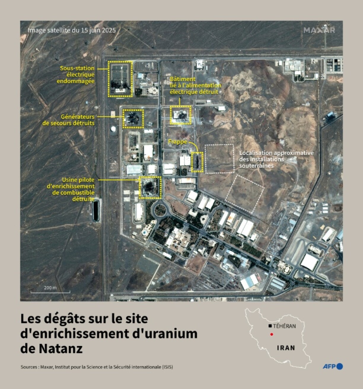 A satellite image released by Maxar from June 15, 2025, showing the damage at the Natanz uranium enrichment site