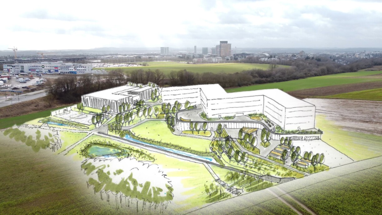Une modélisation du futur Lycée Michel Lucius au Kirchberg.