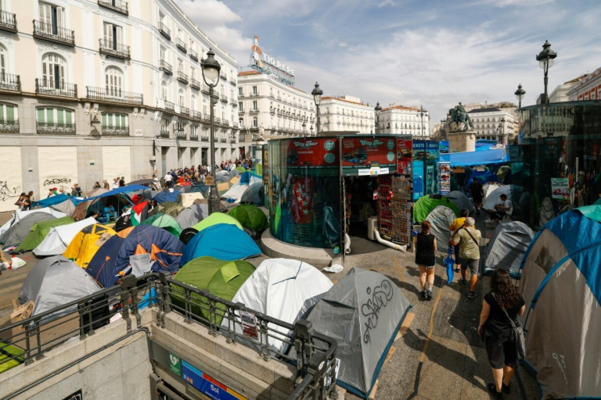 Protesters have set up a tent city in the heart of Madrid to press their demands