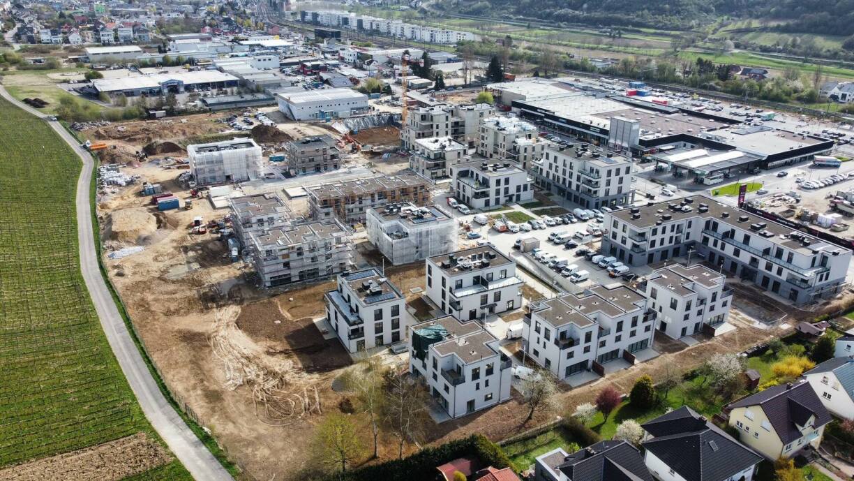 A housing site photographed by drone in Wasserbillig in 2023