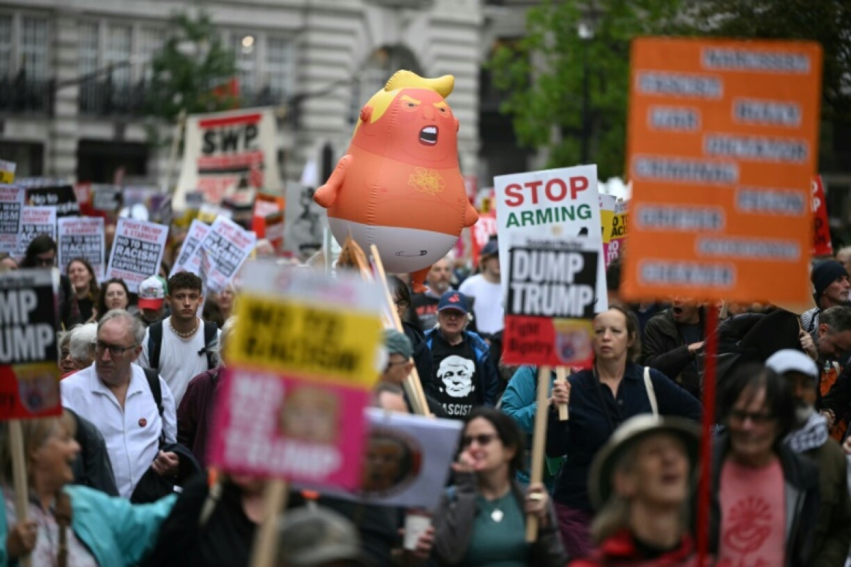 Thousands of protesters took to the streets against Trump in central London