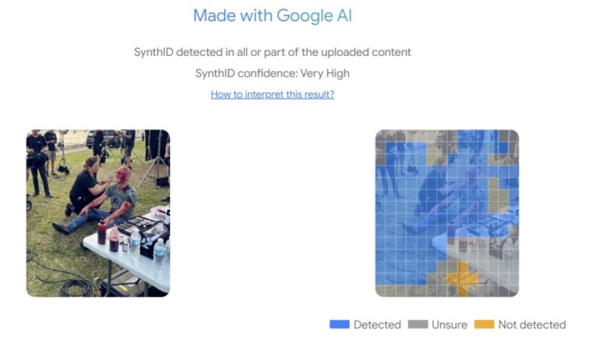 Screenshot of results from the SynthID analysis taken December 18