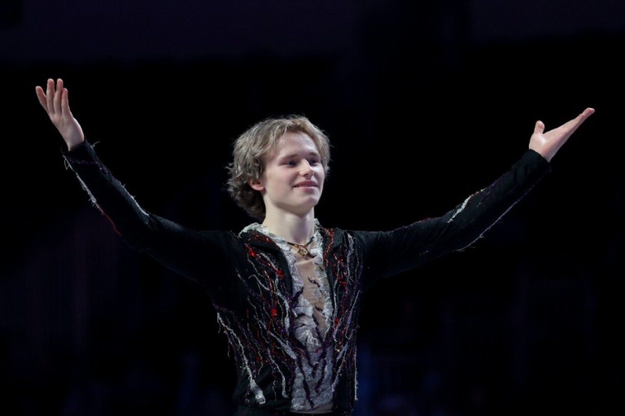 Ilia Malinin acknowledges fans at the 2025 US Figure Skating Championships