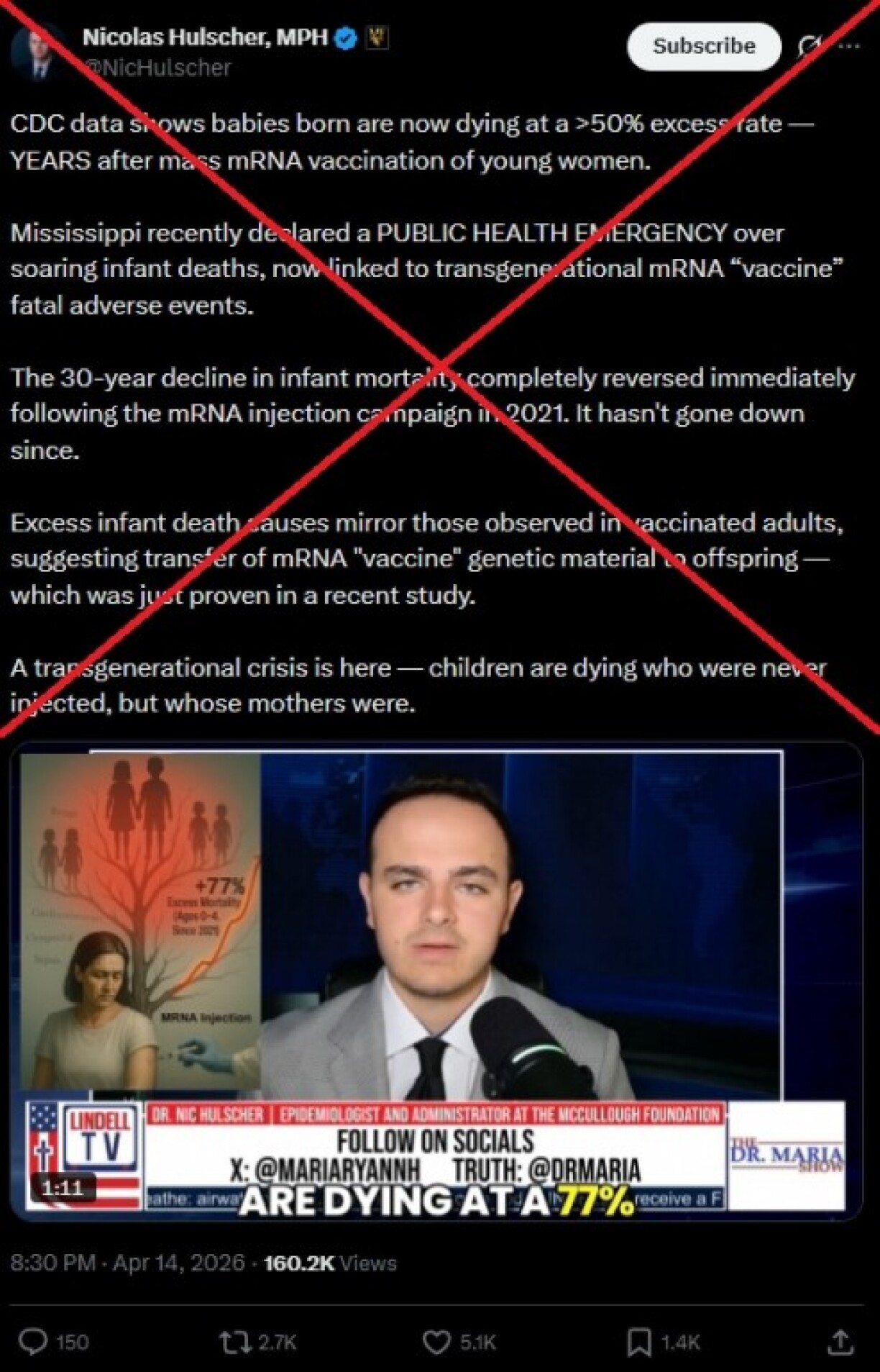Screenshot of an X post taken April 17, 2026