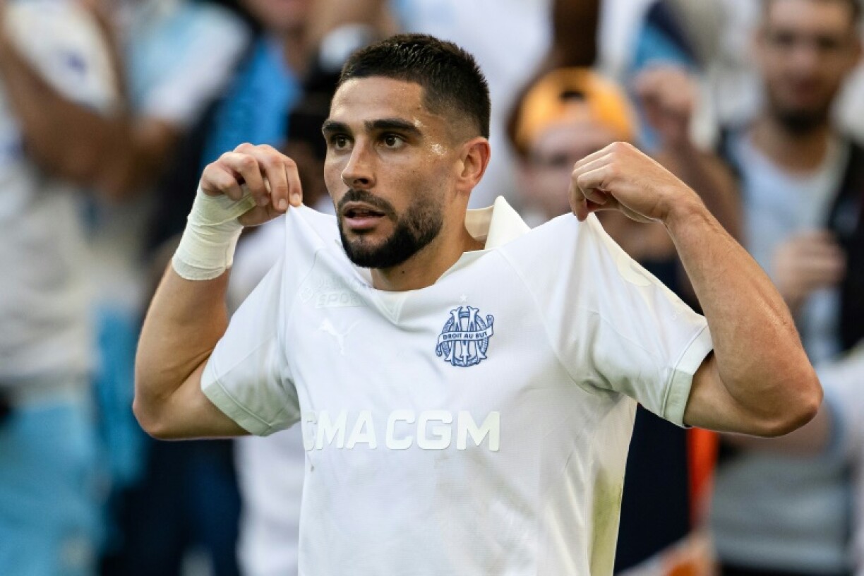 L'attaquant de Marseille Neal Maupay lors du match de Ligue 1 contre Nice au Vélodrome de Marseille, le 14 septembre 2024