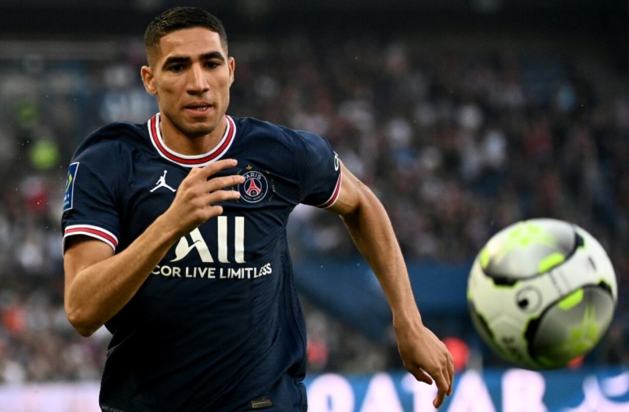 Le défenseur marocain du Paris Saint-Germain Achraf Hakimi lors du match de Ligue 1 PSG-Metz le 21 mai 2022 à Paris