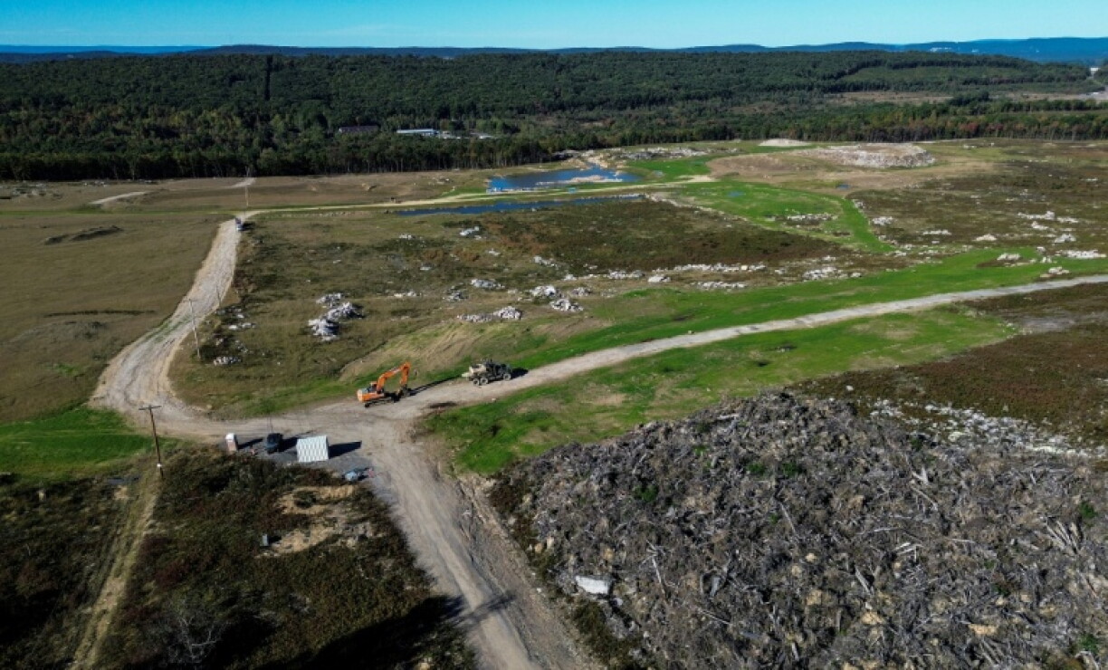 This aerial view shows the more than 1,200 acres (500 hectares) of land below the resort that were cleared to build the future server complex