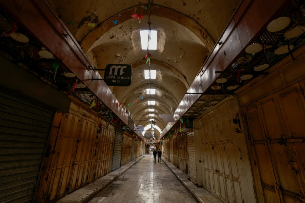 Shops shut in Nablus to observe a general strike in the West Bank city in solidarity with Gaza