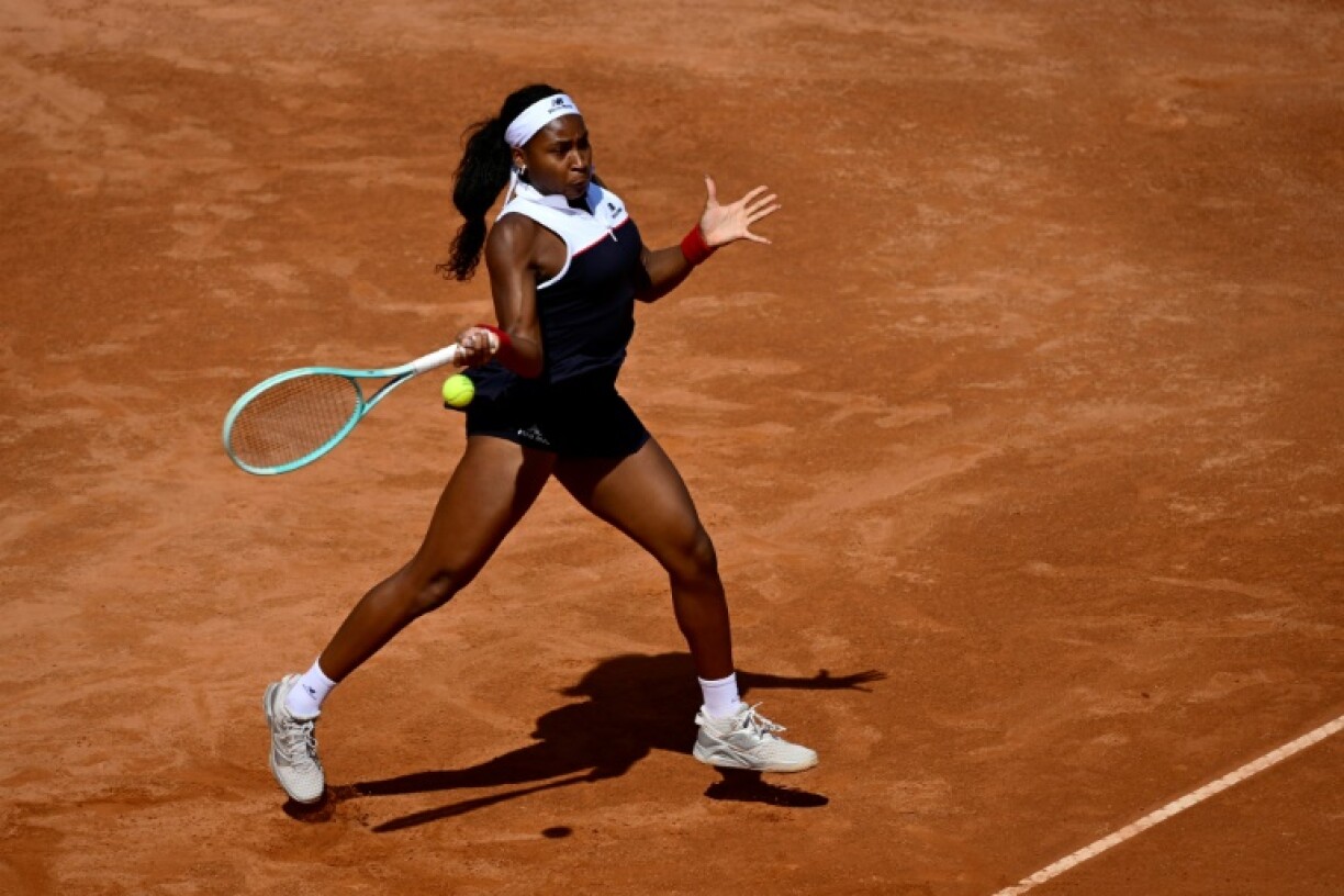 L'Américaine Coco Gauff en huitième de finale du WTA 1000 de Rome contre la Britannique Emma Raducanu le 12 mai 2025