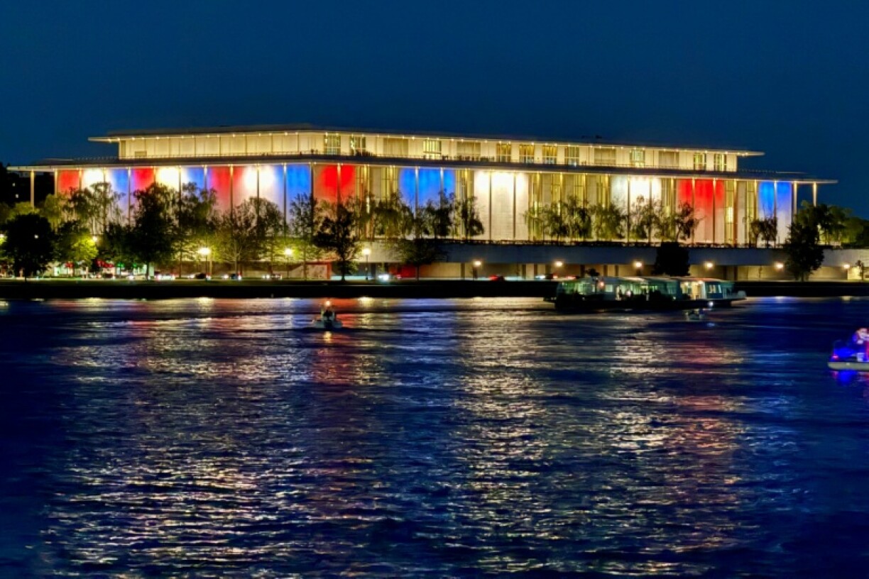 The Kennedy Center is now lit each year in the country's patriotic red, white and blue