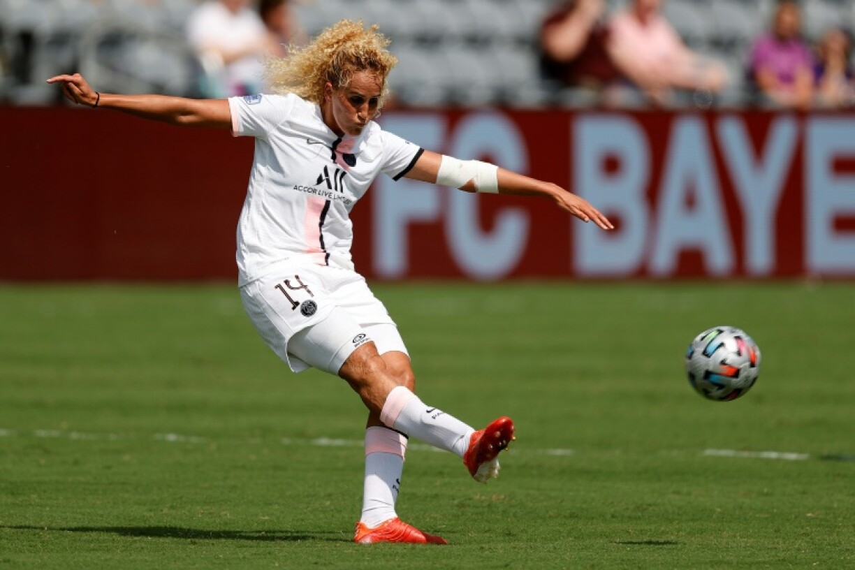 Kheira Hamraoui, seen here playing for Paris St-Germain in 2021, is suing the French club for 3.5 million euros