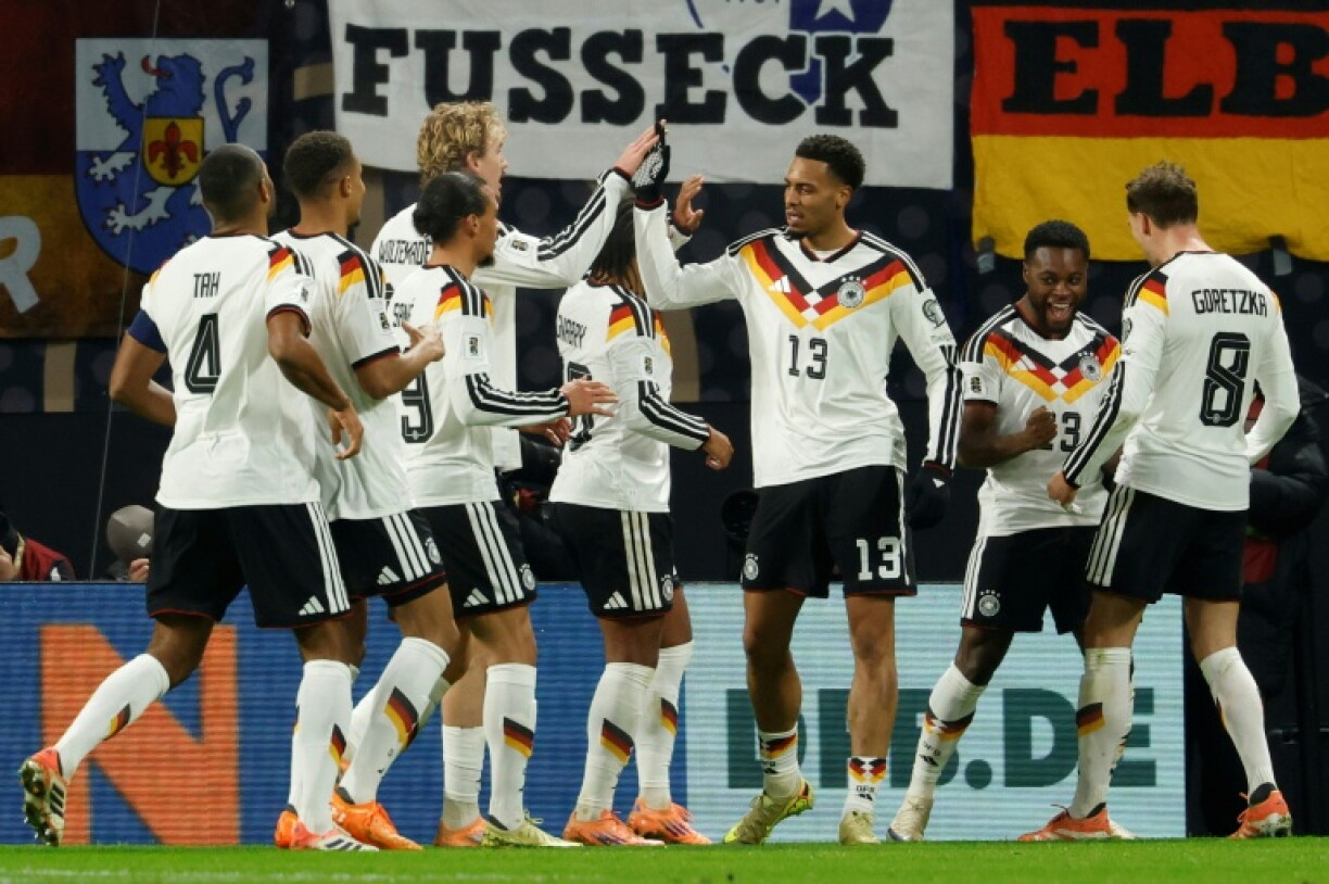 Les joueurs de la Mannschaft lors de la large victoire de l'Allemagne face à la Slovaquie (6-0) en match de qualification pour le Mondial-2026, à Leipzig, le 17 novembre 2025
