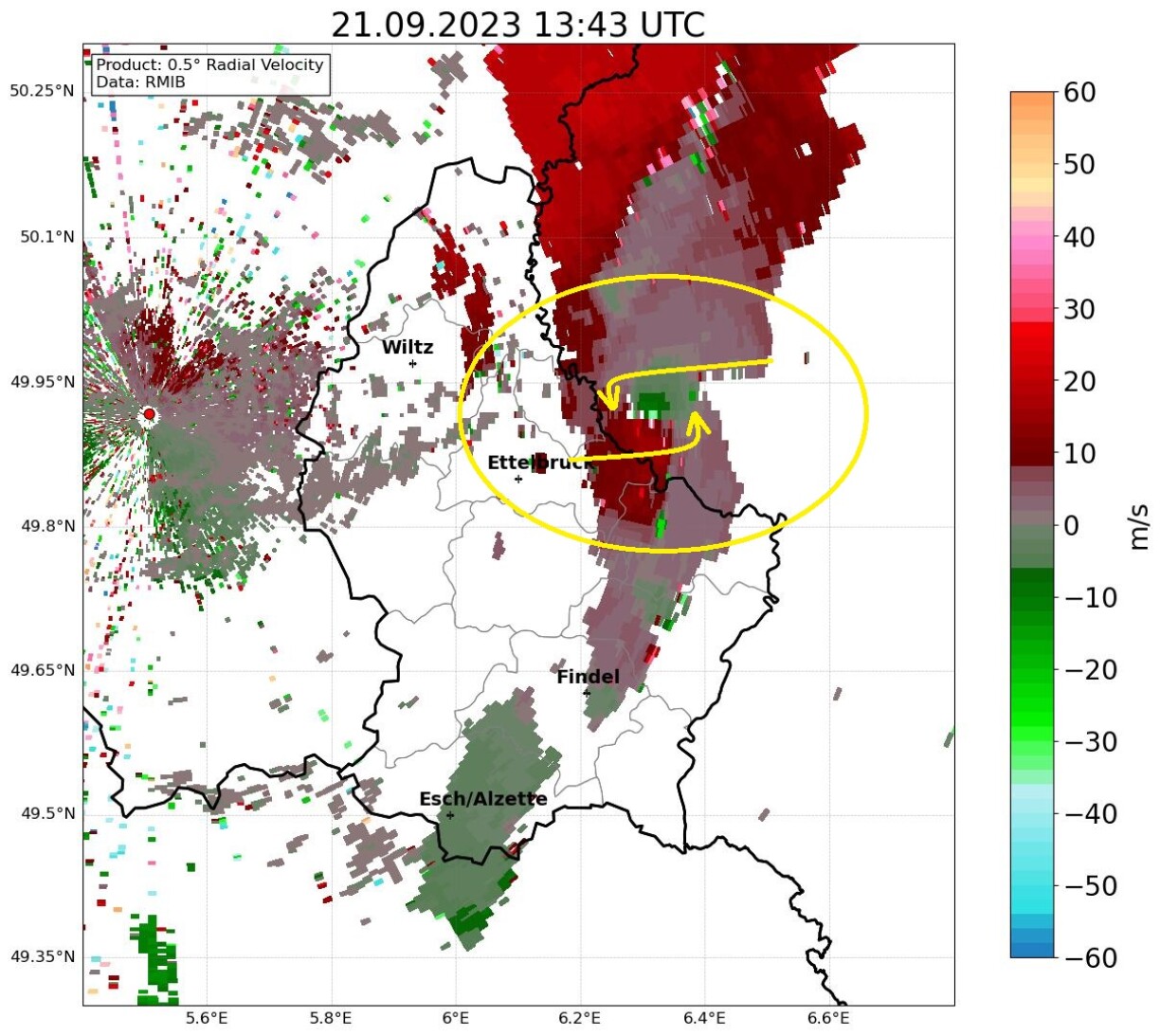 Le radar Doppler de la région.