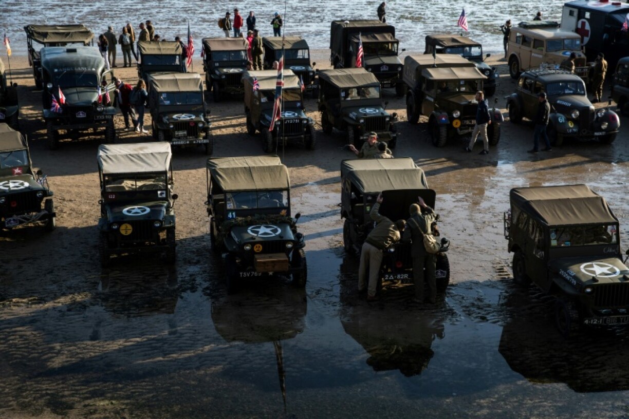 Period vehicles assembled on the beaches in Normandy for the D-Day commemorations