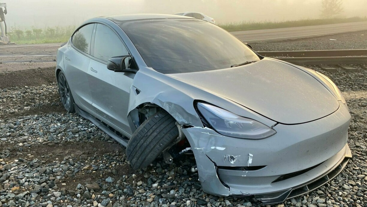 Illustrative image of a Tesla car involved in an accident in the United States