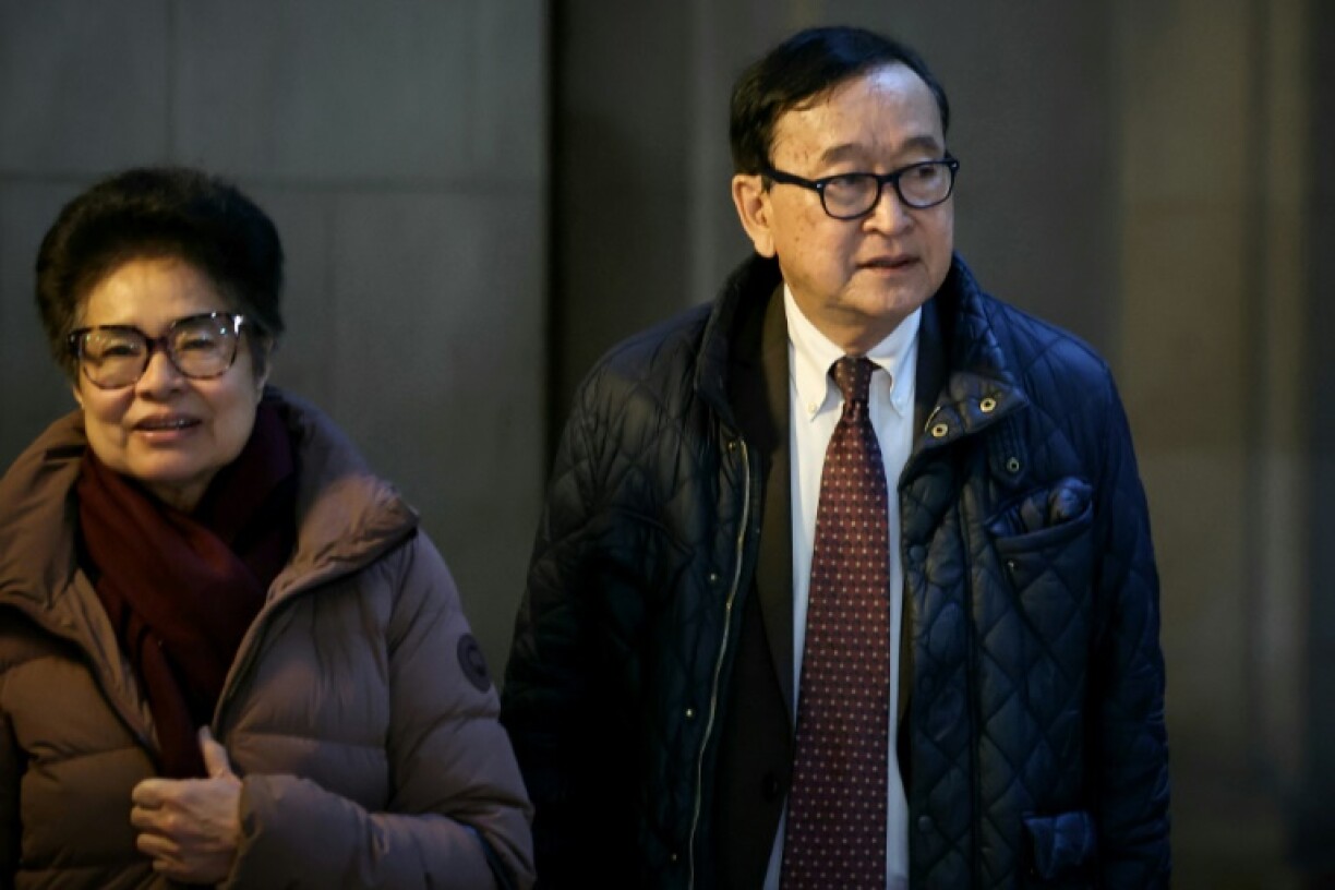 The defendants are being tried in absentia but Rainsy and his wife were both present in court