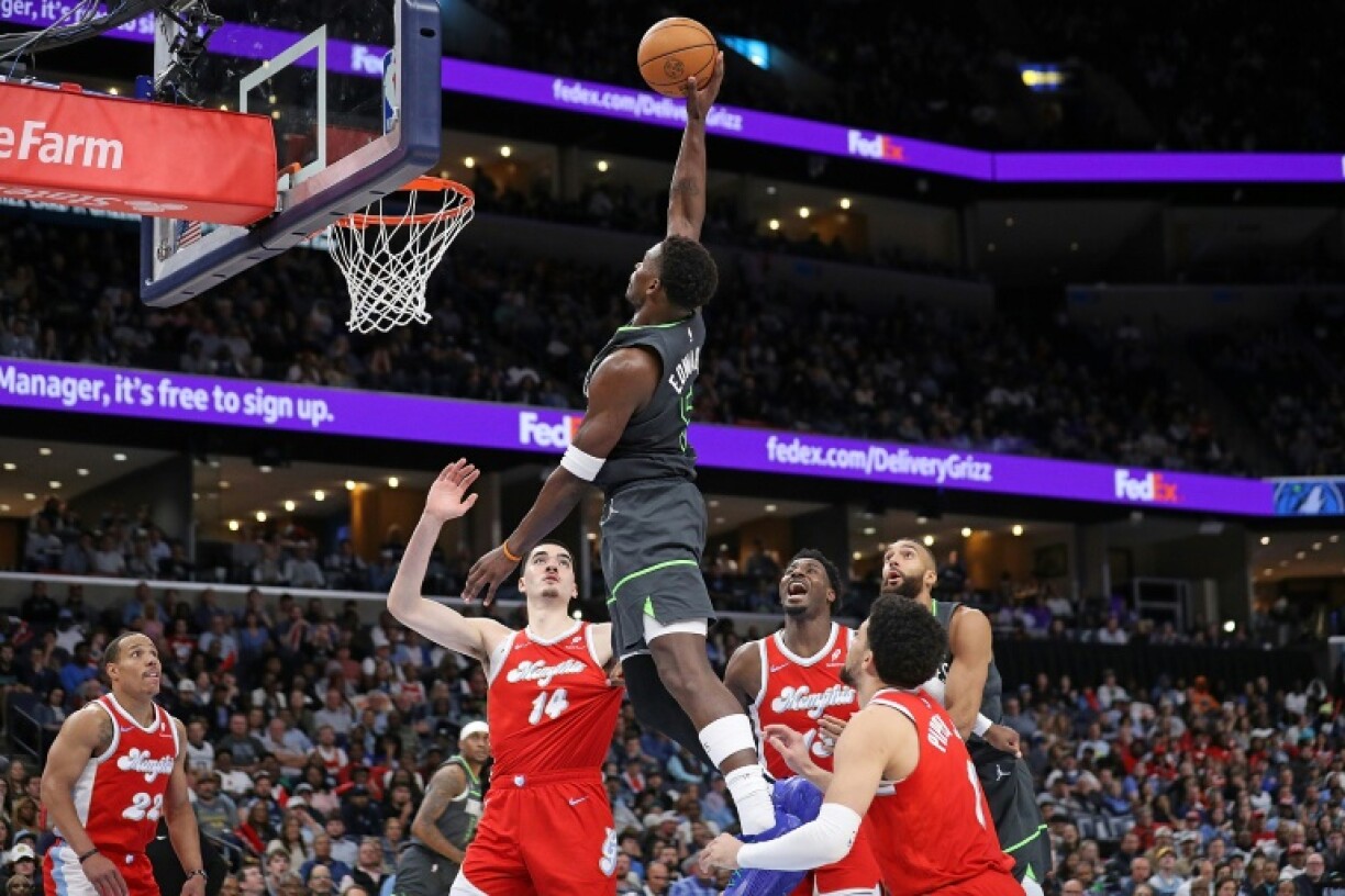 Anthony Edwards drives to the basket during his 44-point display in Minnesota's defeat of Memphis
