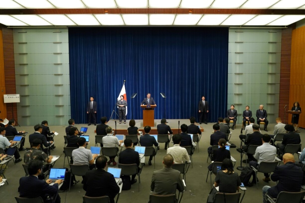 Le Premier ministre japonais Shigeru Ishiba lors d'une conférence de presse après avoir annoncé sa démission, le 7 septembre 2025 à Tokyo