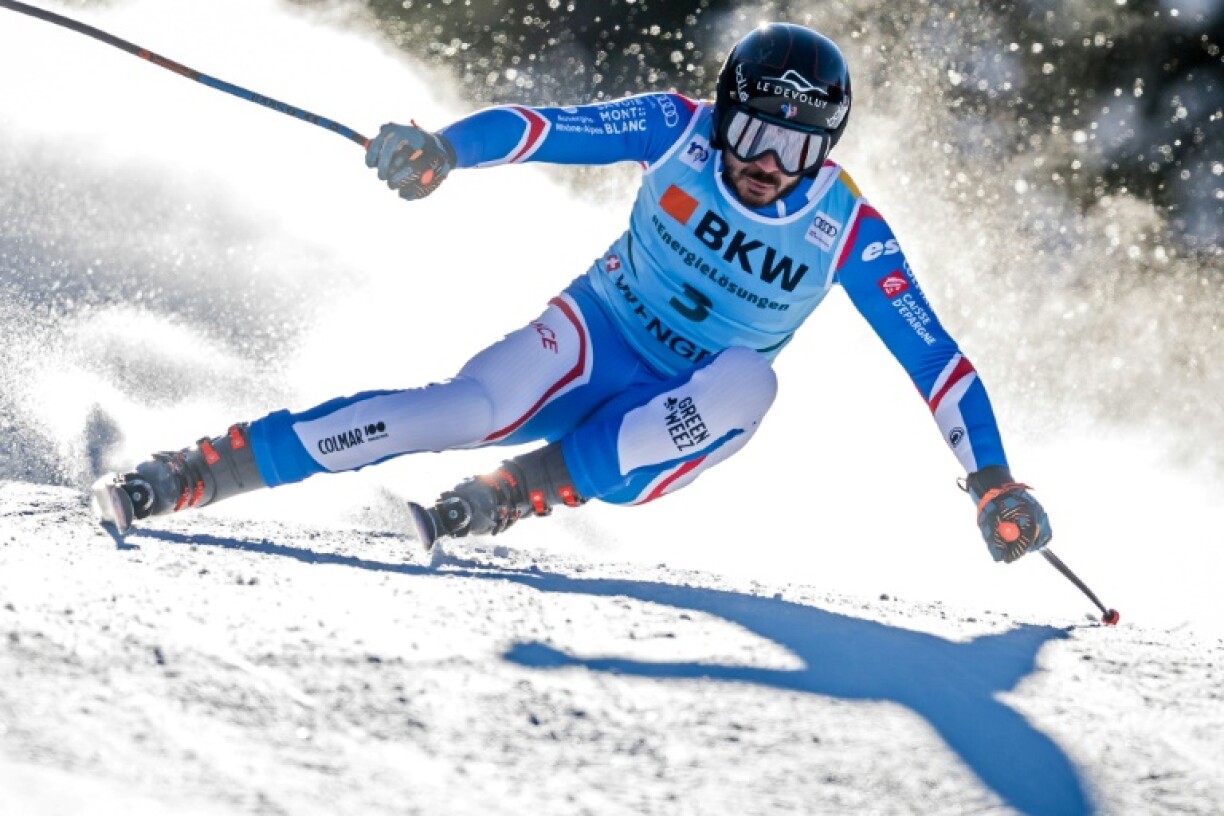 Le skieur français Cyprien Sarrazin vainqueur du Super-G de Wengen, en Suisse, une épreuve de la Coupe du monde, le 12 janvier 2024