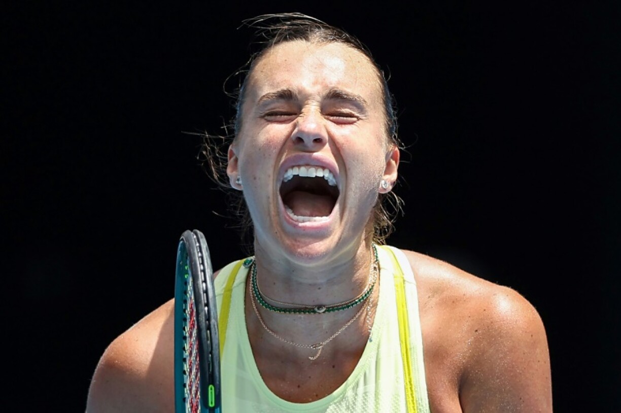 Aryna Sabalenka screams in frustration during her battle to get past Clara Tauson at the Australian Open