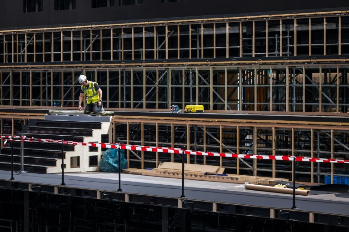 Workers are getting the sets ready for the 69th Eurovision Song Contest