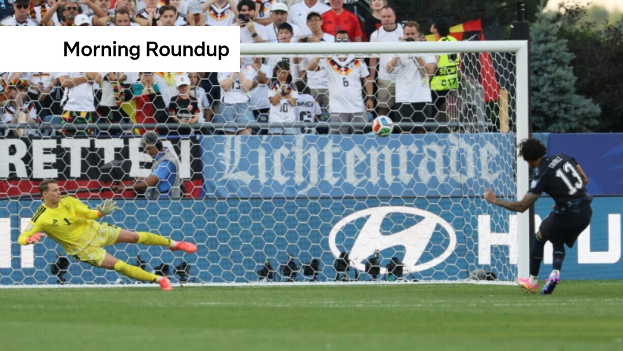 Paraguay's Jose Canale sends Germany goalkeeper Manuel Neuer the wrong way to clinch victory in a penalty shoot-out as the South Americans reach the last 16.