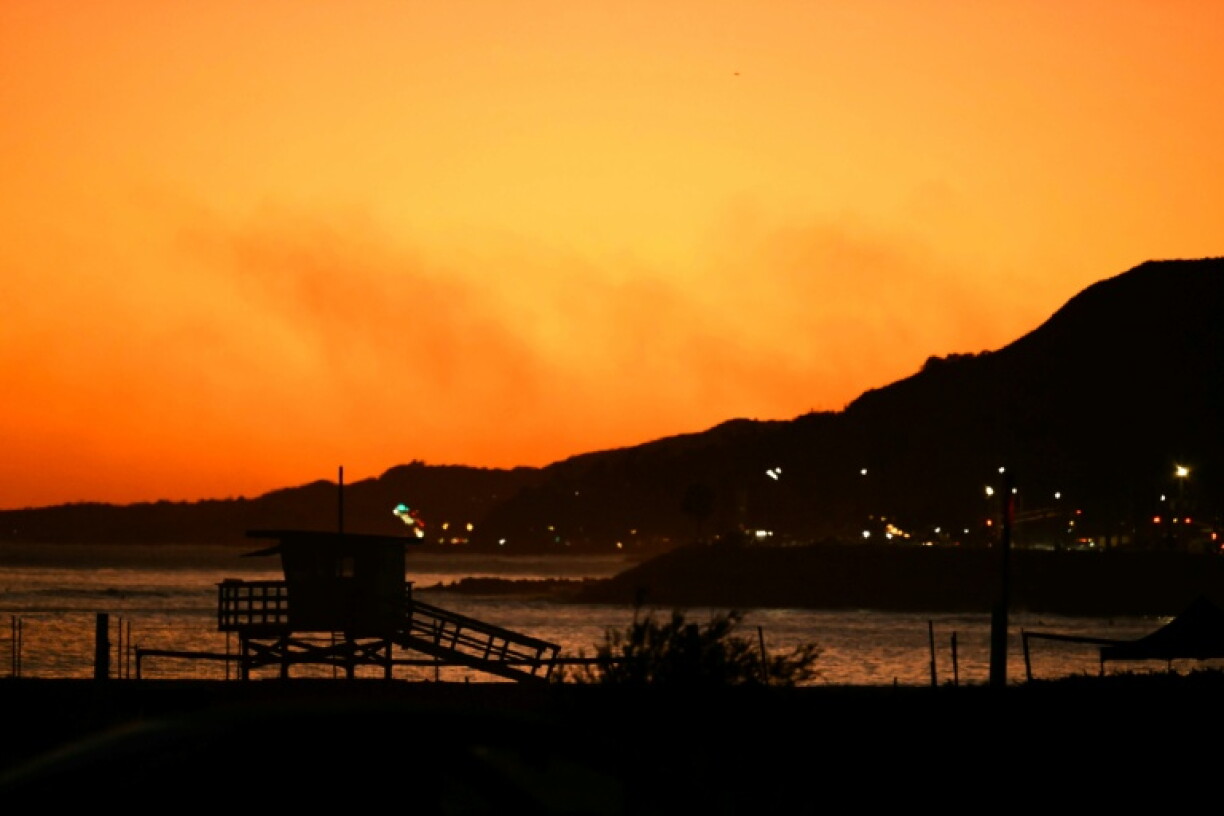 Smoke from the Bryson Fire is seen over the Malibu Hills