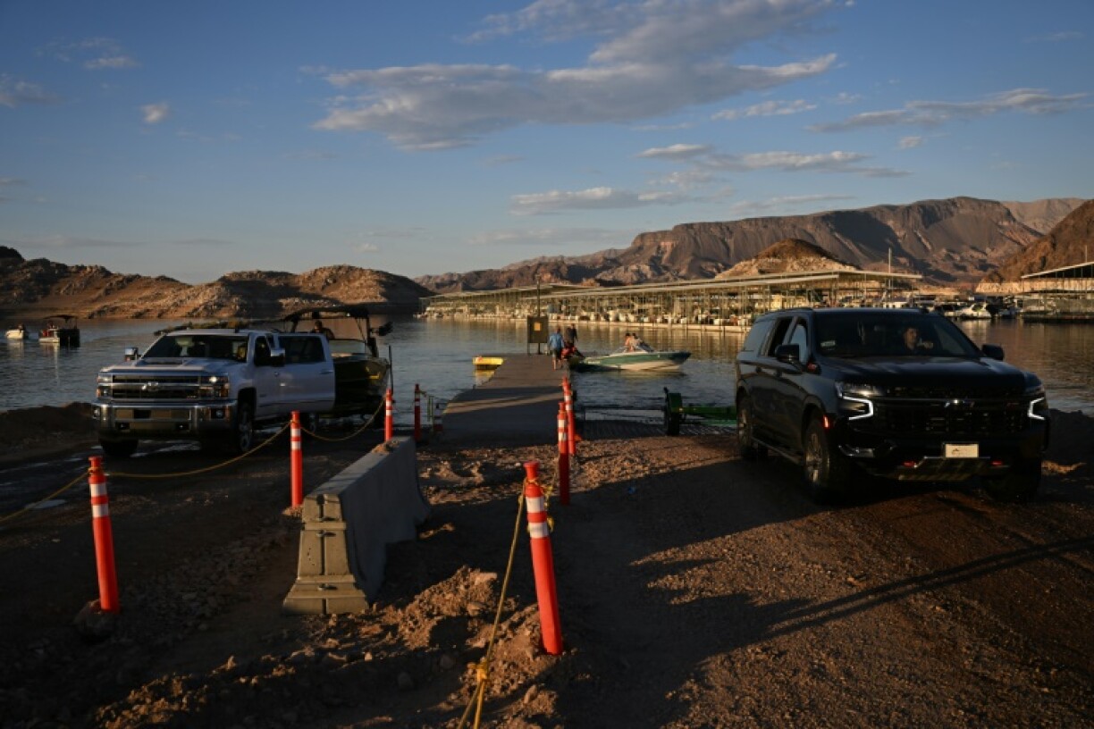 La mise à l'eau sur les rives du lac Mead à Boulder City, dans le Nevada. Les rampes d'accès sont chaque année déplacées en raison de la baisse du niveau du lac