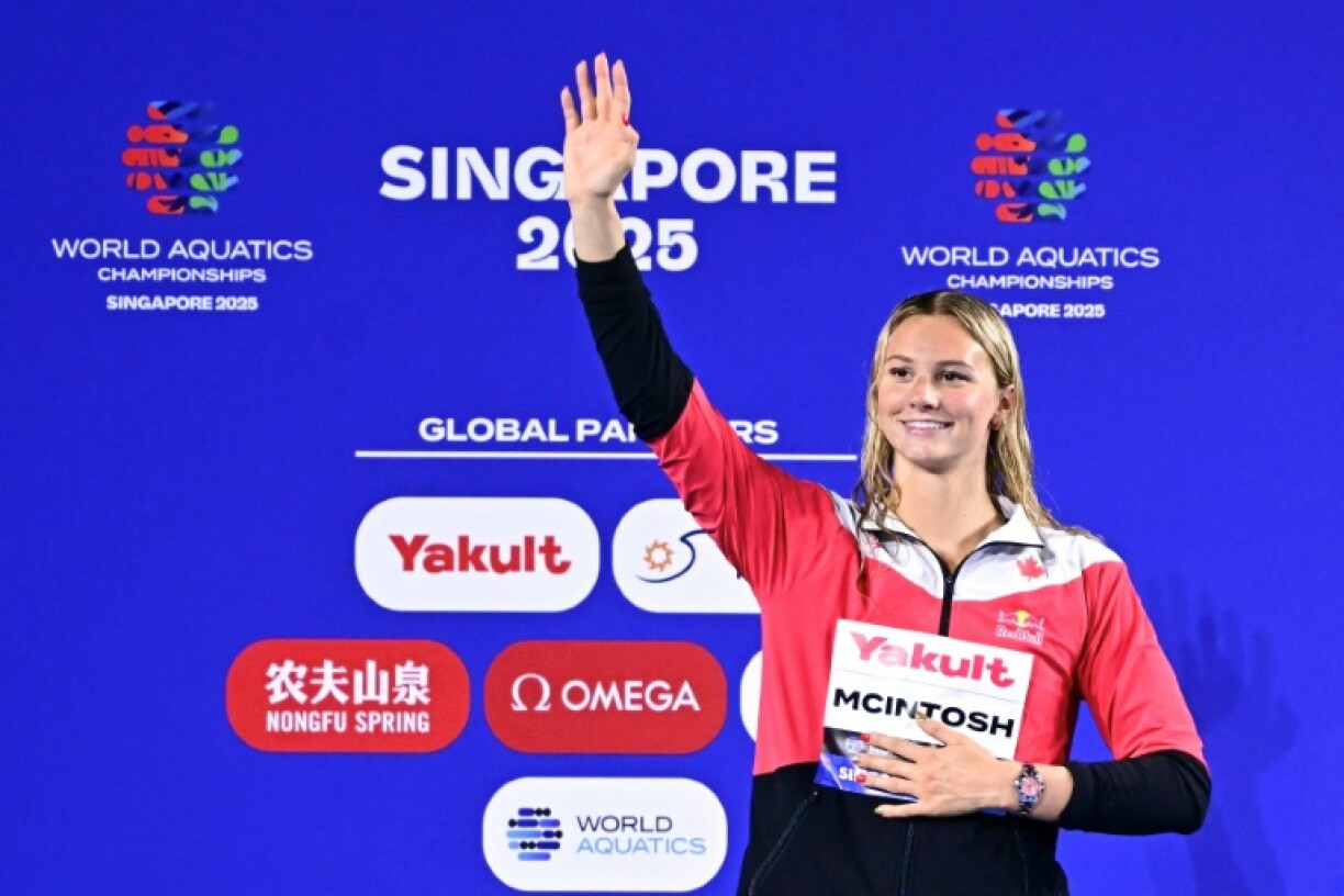 Gold medallist Canada's swimmer Summer Mcintosh wins gold in the women's 200m individual medley during the 2025 World Aquatics Championships