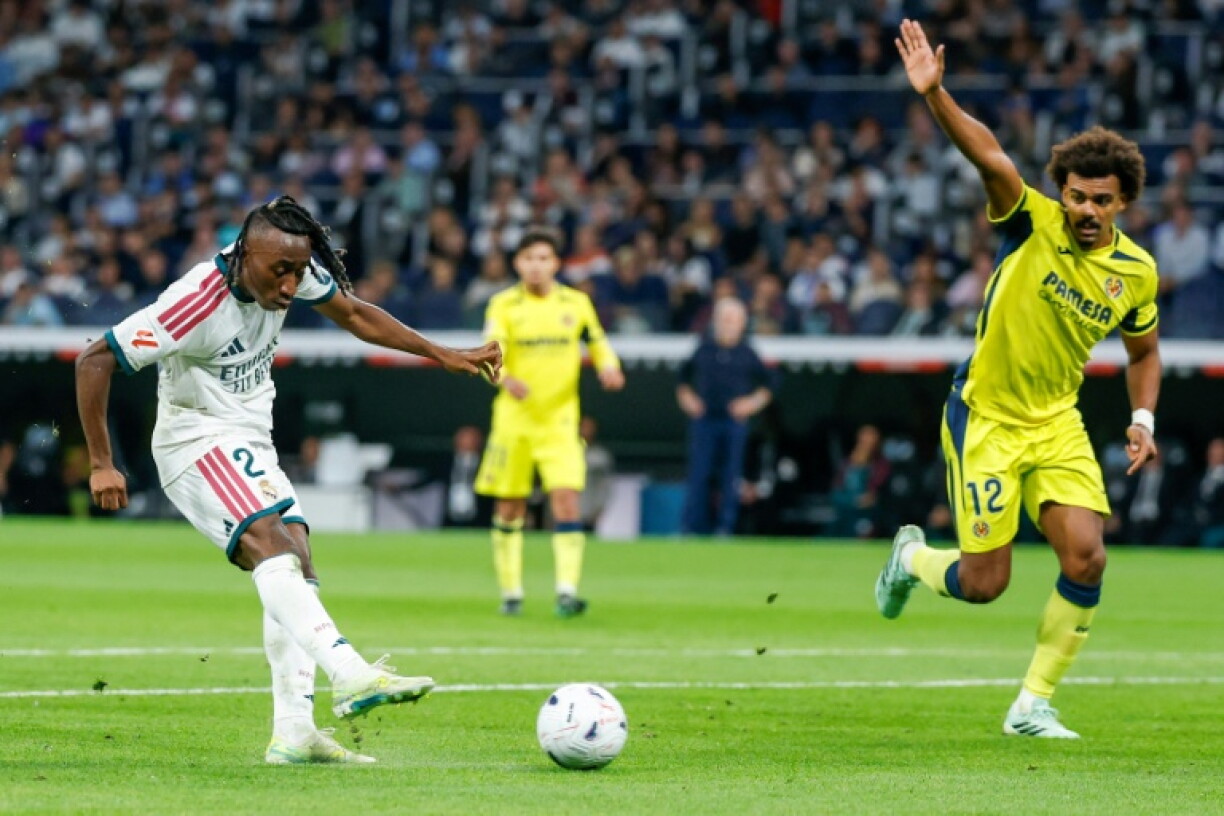 Real Madrid's Ivorian forward Yan Diomande scores his team's winner against Villarreal which was also his first for the club