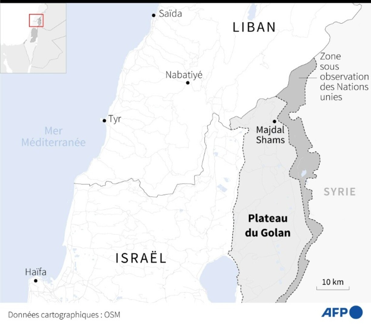 La zone frontalière entre le Liban et Israël et le plateau du Golan