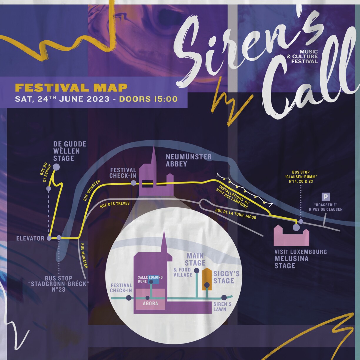 A map showing how you get to the festival as well as certain points of interest.