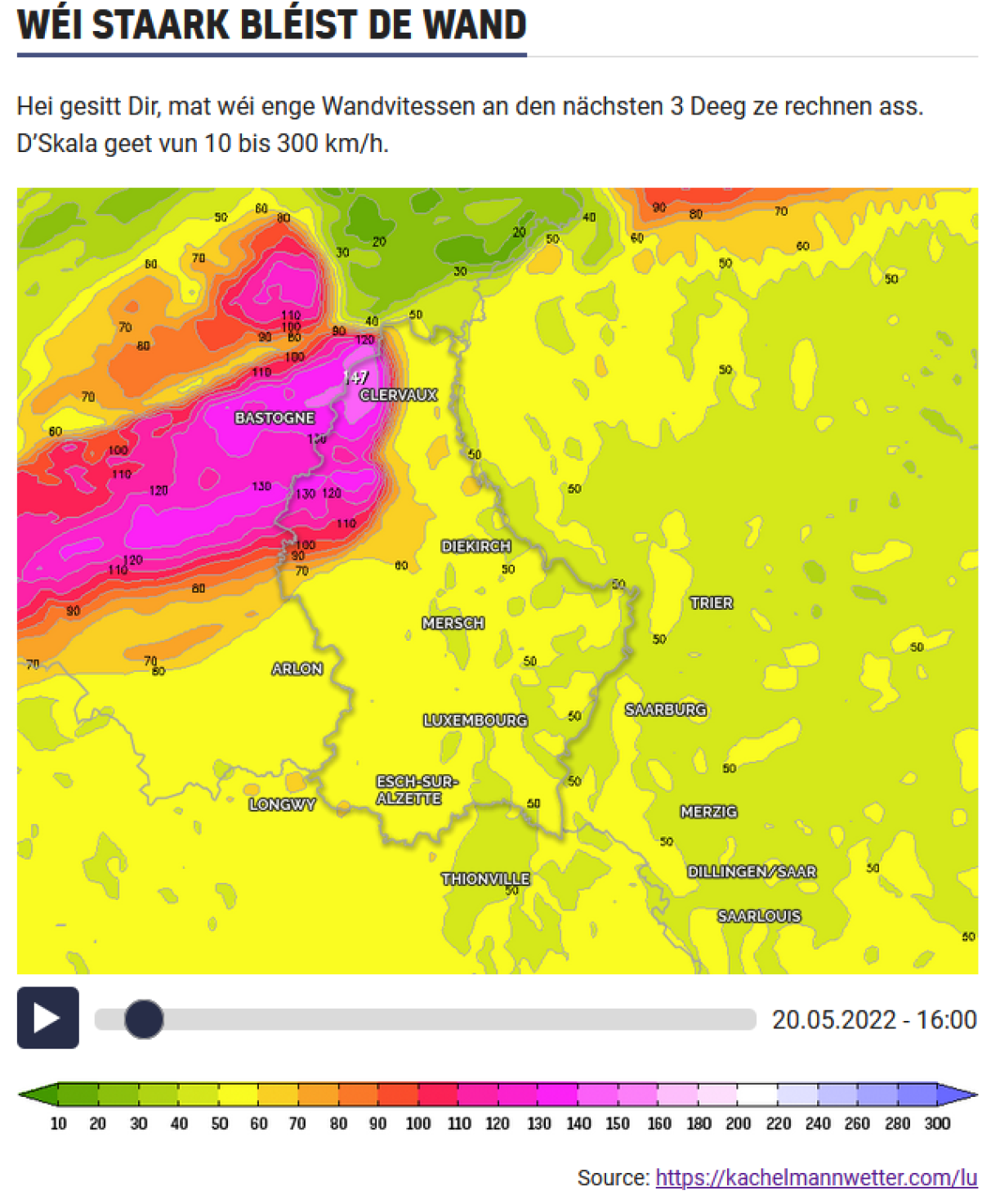 Previsiounen um 12.45 Auer fir 16 Auer.