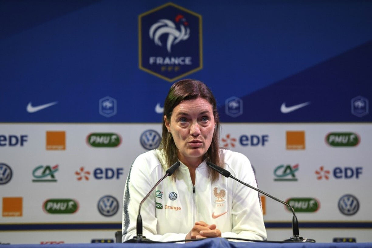 La sélectionneuse des Bleues, Corinne Diacre, en conférence de presse à Clairefontaine, le 26 août 2019