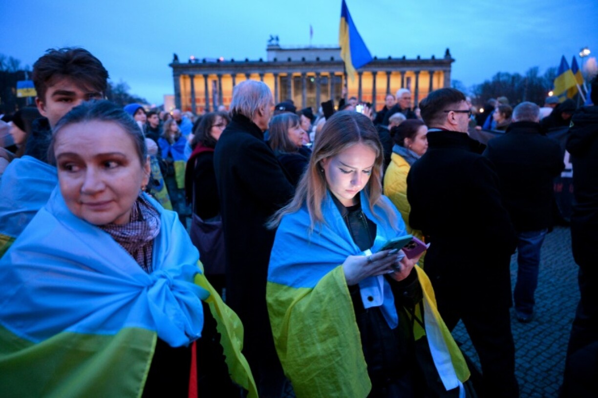 People gather in central Berlin for a protest in support of Ukraine on the third anniversary of Russia's full-scale invasion