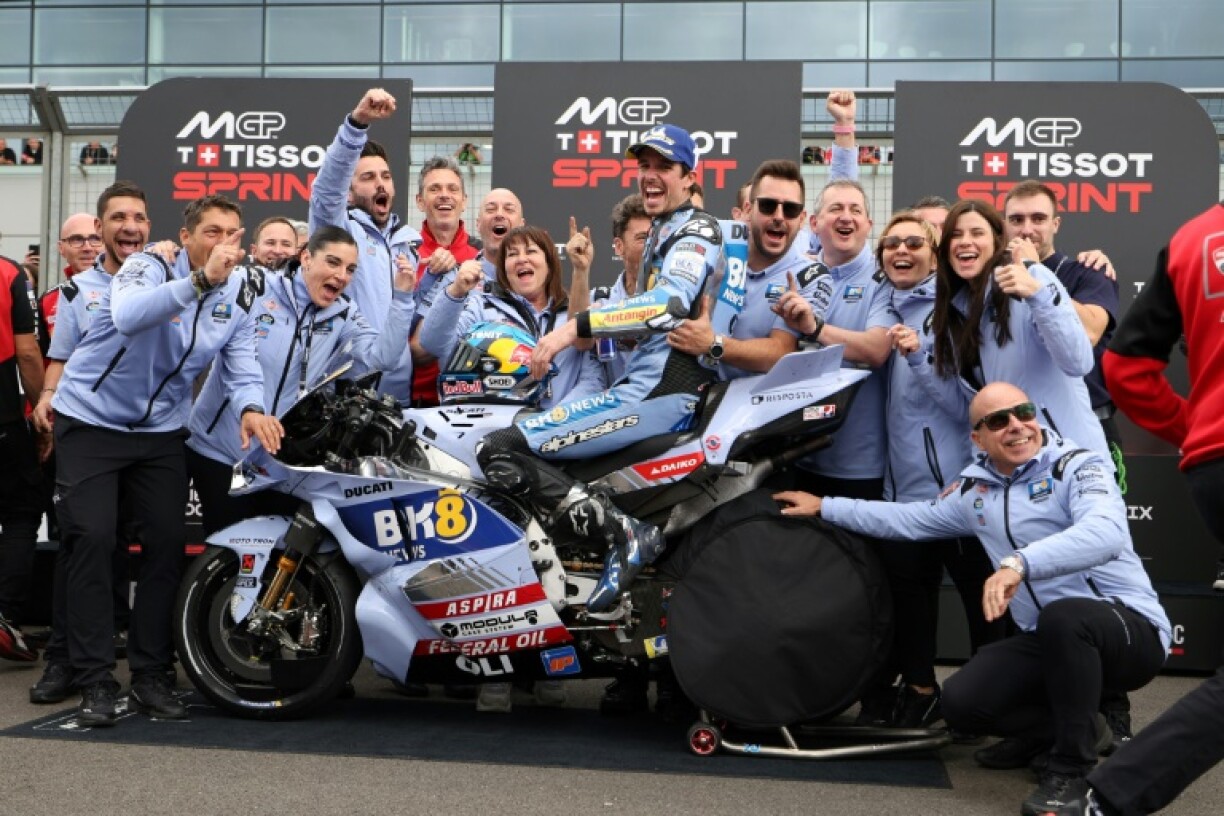 British MotoGP sprint winner Alex Marquez with his ducati-Gresini team