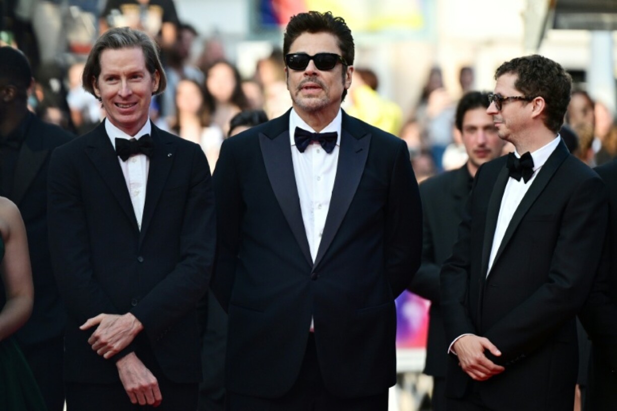 US film director Wes Anderson and actors Benicio del Toro and Michael Cera arrive for the premiere of 'The Phoenician Scheme'