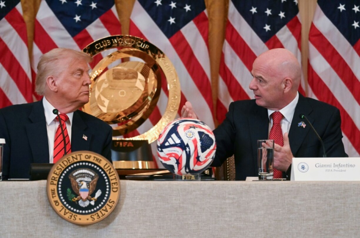 FIFA President Gianni Infantino speaks during a meeting with US President Donald Trump's White House Task Force on the 2026 World Cup