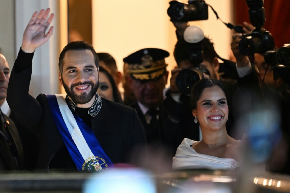 El Salvador's President Nayib Bukele (L) built the maximum security prison known as CECOT to house the country's most dangerous gang members in deliberately brutal conditions, drawing criticism from rights groups