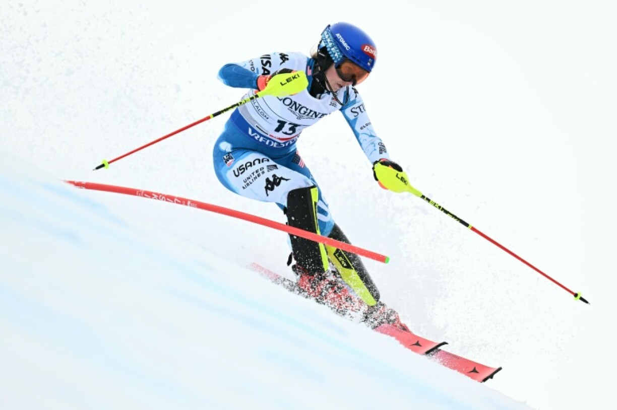 Mikaela Shiffrin competes in the Slalom run of the combined