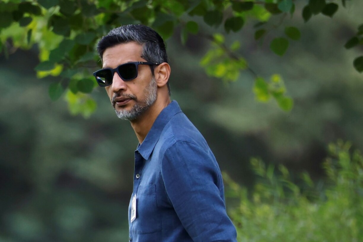 Google CEO Sundar Pichai walks to lunch at the Allen & Company Sun Valley Conference on July 9, 2025